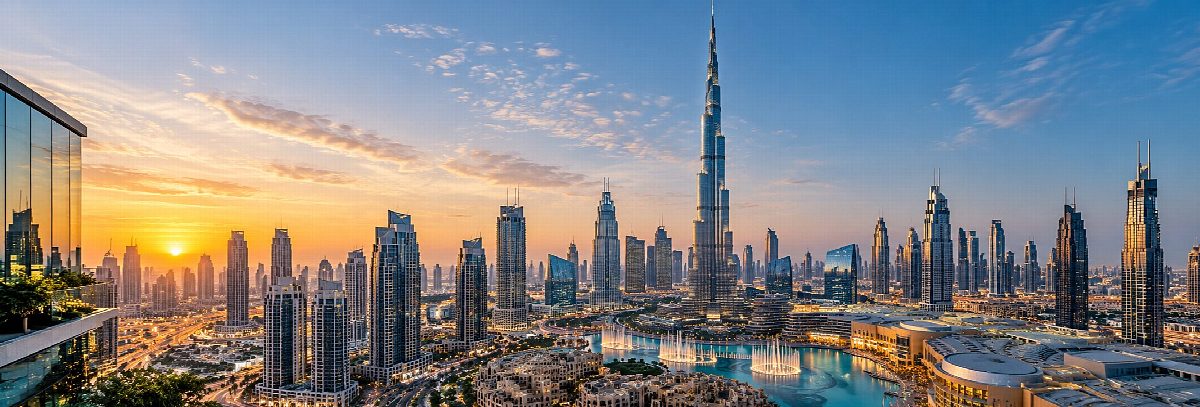 Skyline von Dubai bei Sonnenuntergang